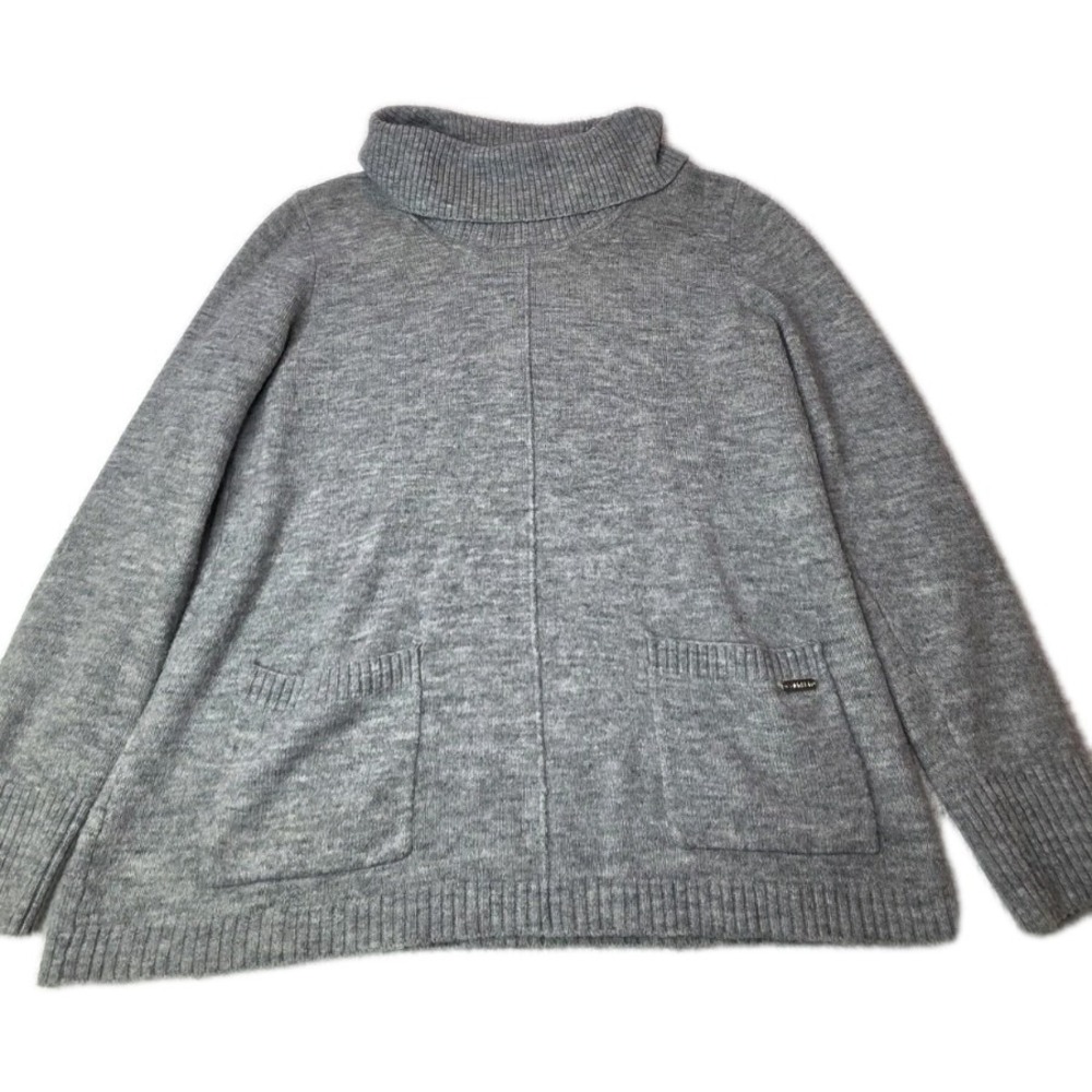 Calvin Klein Women's Gray Cowl Neck Pullover Sweater Ribbed Knit Pockets Size M